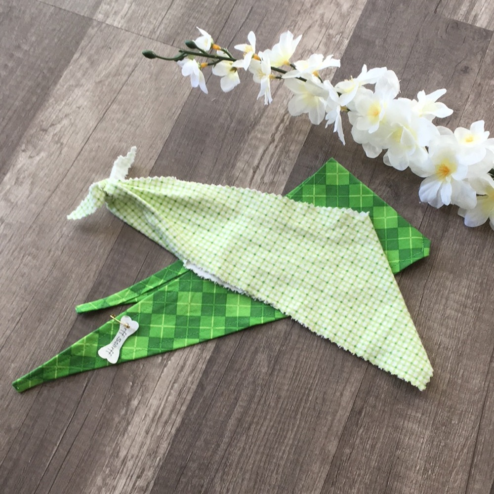 NEW Green Plaid Dog Bandana/Scarf bundle